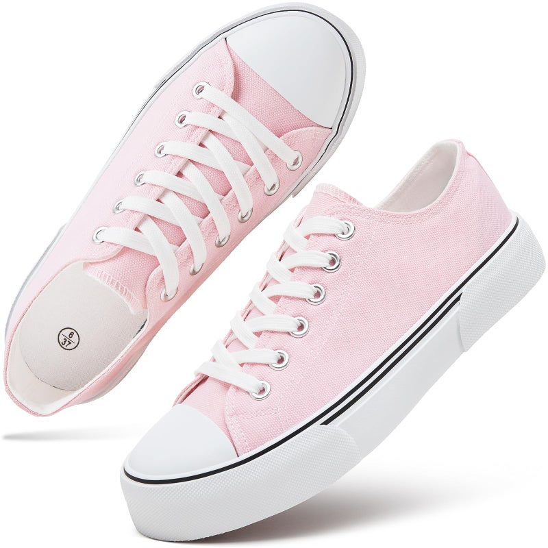 hash bubbie Women's Canvas Shoes Fashion Canvas Sneakers for Women Casual Tennis Shoes Low Top Walking Shoes(Pink,US8) - Image 1